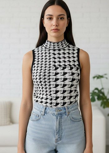 Kadın Gri Kolsuz Dik Yaka Triko Süveter - Görsel 3