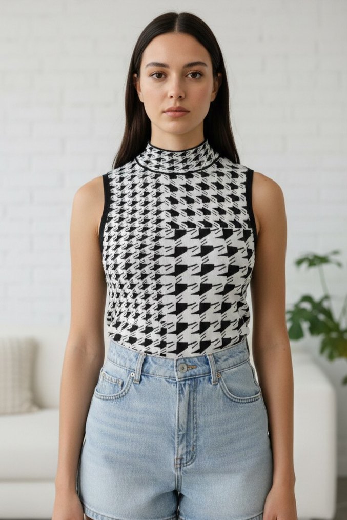 Kadın Gri Kolsuz Dik Yaka Triko Süveter - Görsel 3