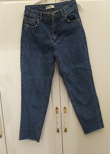 Kadın Mavi Midi yüksek bel Denim kesik paça pantolon - Görsel 5