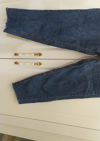 Kadın Mavi Midi yüksek bel Denim kesik paça pantolon - Görsel 4