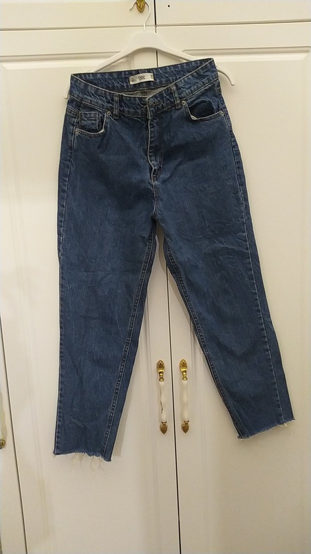 Kadın Mavi Midi yüksek bel Denim kesik paça pantolon - Görsel 5