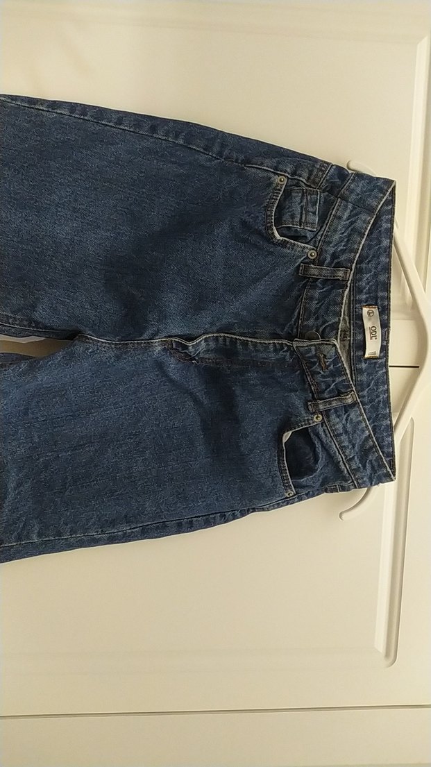 Kadın Mavi Midi yüksek bel Denim kesik paça pantolon - Görsel 3