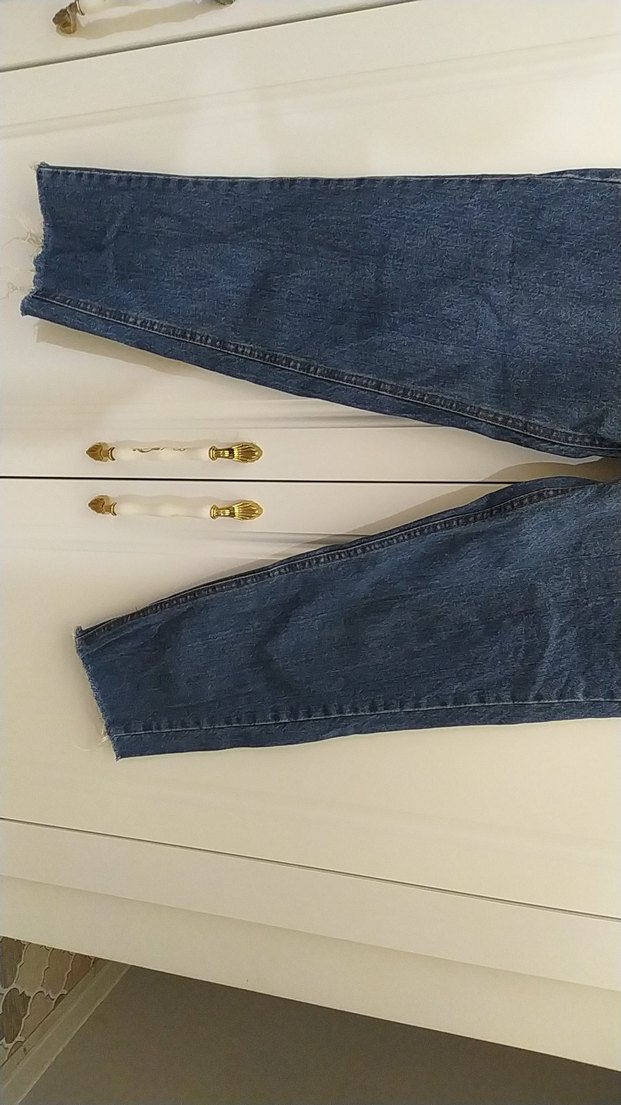 Kadın Mavi Midi yüksek bel Denim kesik paça pantolon - Görsel 4