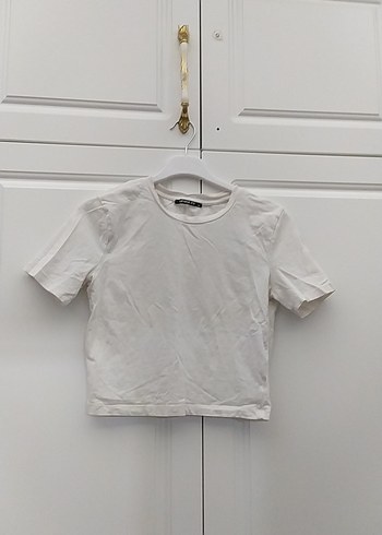Kısa Kollu Beyaz Keten Tişört - Görsel 2