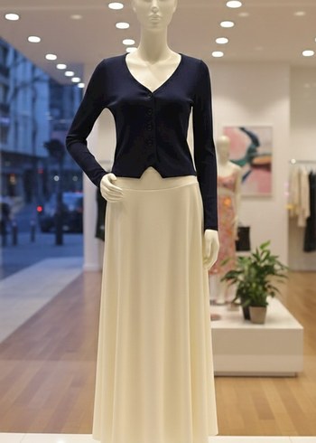 Düğmeli Lacivert V Yaka Kadın Hırka - Görsel 3