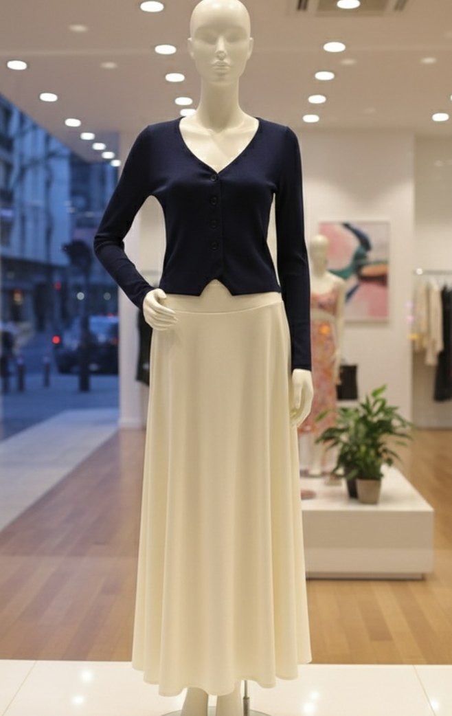 Düğmeli Lacivert V Yaka Kadın Hırka - Görsel 3