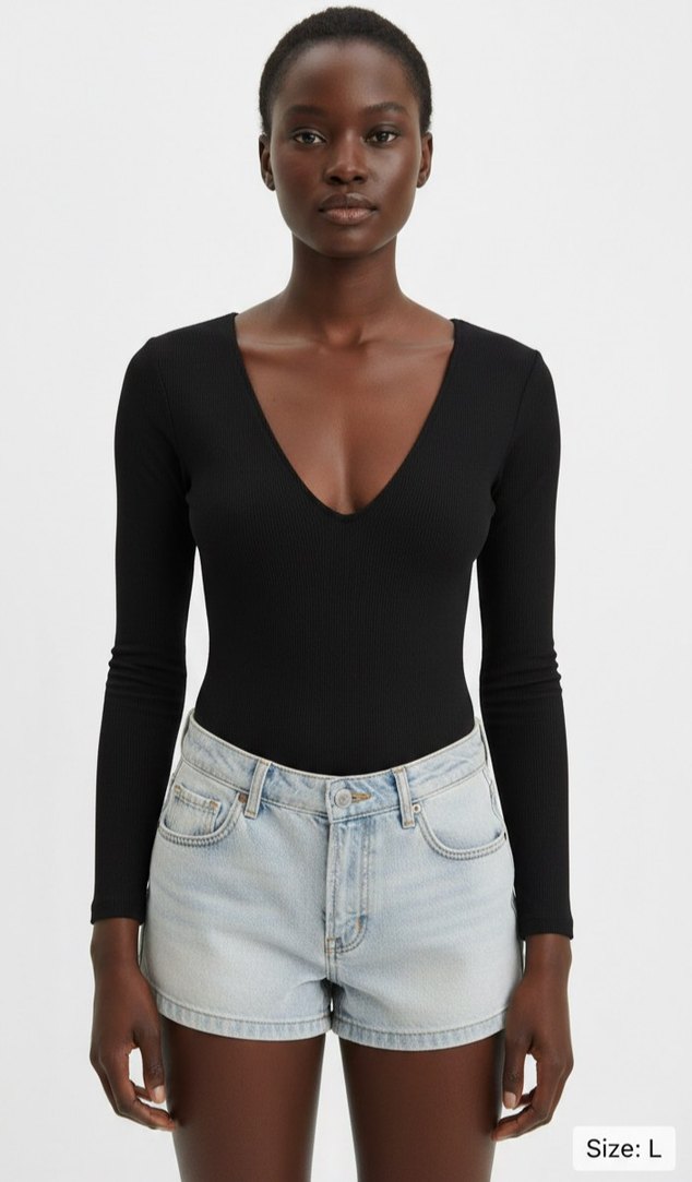 Siyah V Yakalı Uzun Kollu Kadın Bluz - Görsel 3