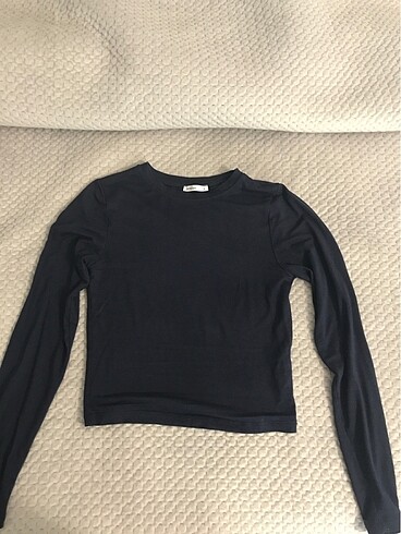 Lacivert uzun kol crop bluz
