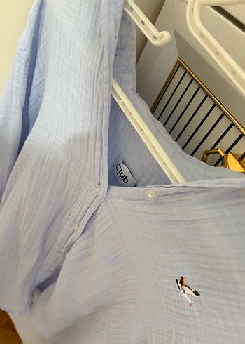 Mavi V Yaka Keten Kadın Gömlek - Görsel 2