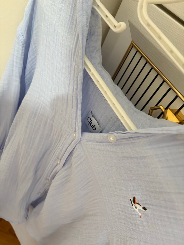 Mavi V Yaka Keten Kadın Gömlek - Görsel 2