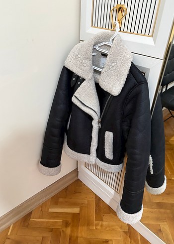 Kürk Detaylı Gri Deri Kadın Kışlık Ceket - Görsel 2