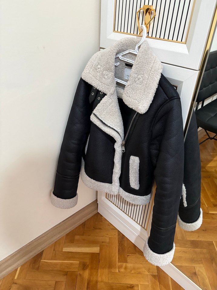 Kürk Detaylı Gri Deri Kadın Kışlık Ceket - Görsel 2