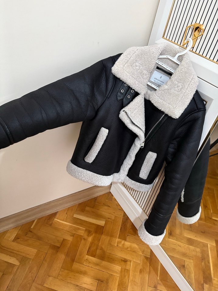 Kürk Detaylı Gri Deri Kadın Kışlık Ceket - Görsel 3