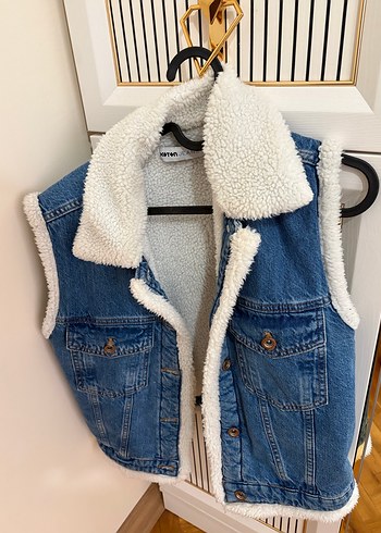 Kürklü Mavi Denim Yelek - Görsel 3