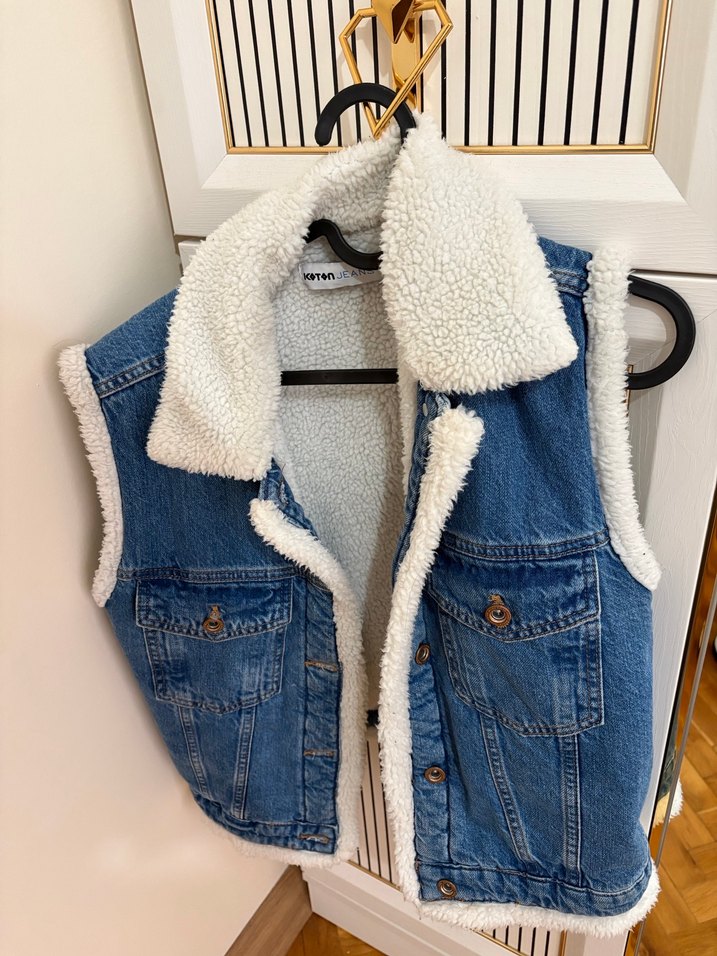 Kürklü Mavi Denim Yelek - Görsel 3