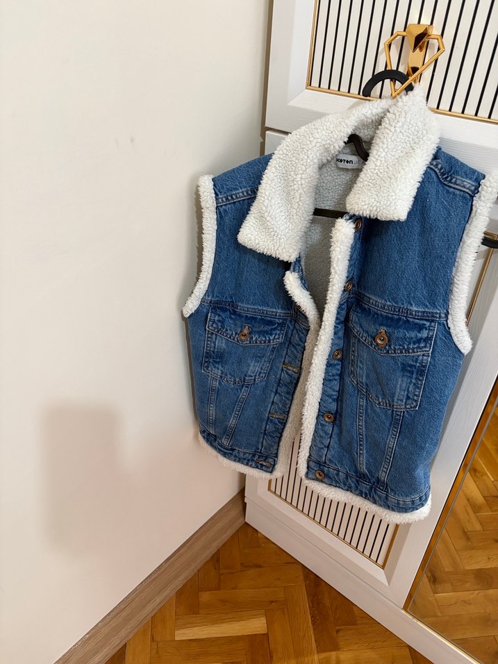 Kürklü Mavi Denim Yelek - Görsel 2