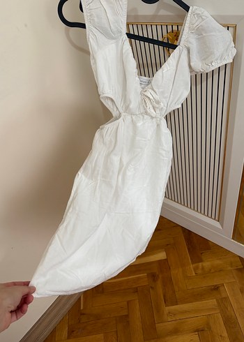 Beyaz Midi Mini Gelinlik V Yaka Bohem Stil - Görsel 2