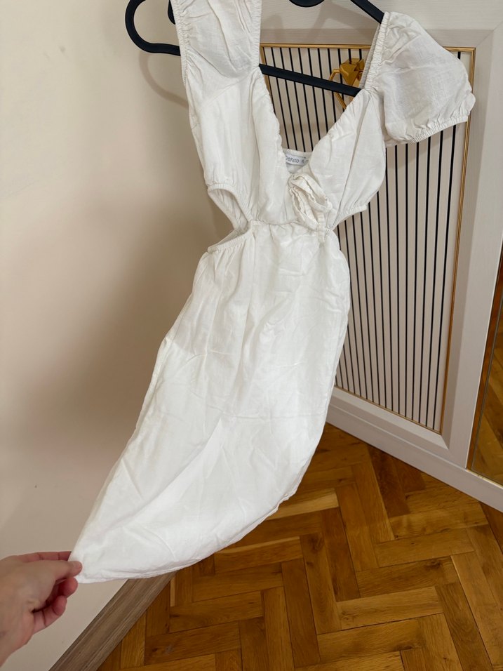 Beyaz Midi Mini Gelinlik V Yaka Bohem Stil - Görsel 2