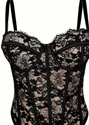 Dantel Detaylı Siyah Gotik Straplez Korse Büstiyer Shein - Görsel 2