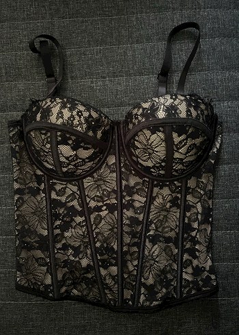 Dantel Detaylı Siyah Gotik Straplez Korse Büstiyer Shein - Görsel 3