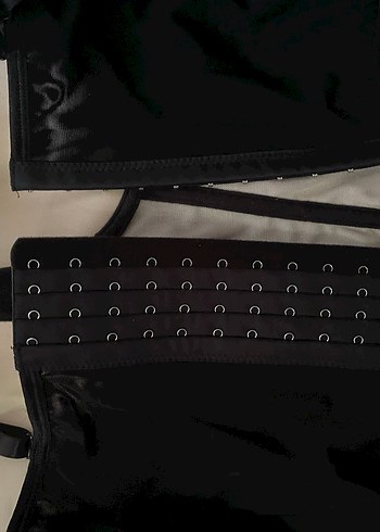 Dantel Detaylı Siyah Gotik Straplez Korse Büstiyer Shein - Görsel 7