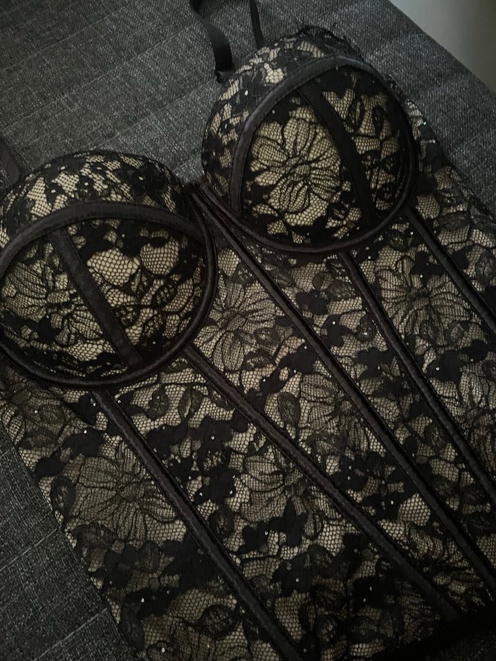 Dantel Detaylı Siyah Gotik Straplez Korse Büstiyer Shein - Görsel 4