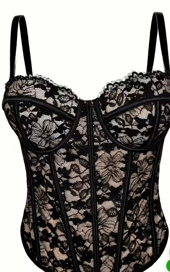 Dantel Detaylı Siyah Gotik Straplez Korse Büstiyer Shein - Görsel 2