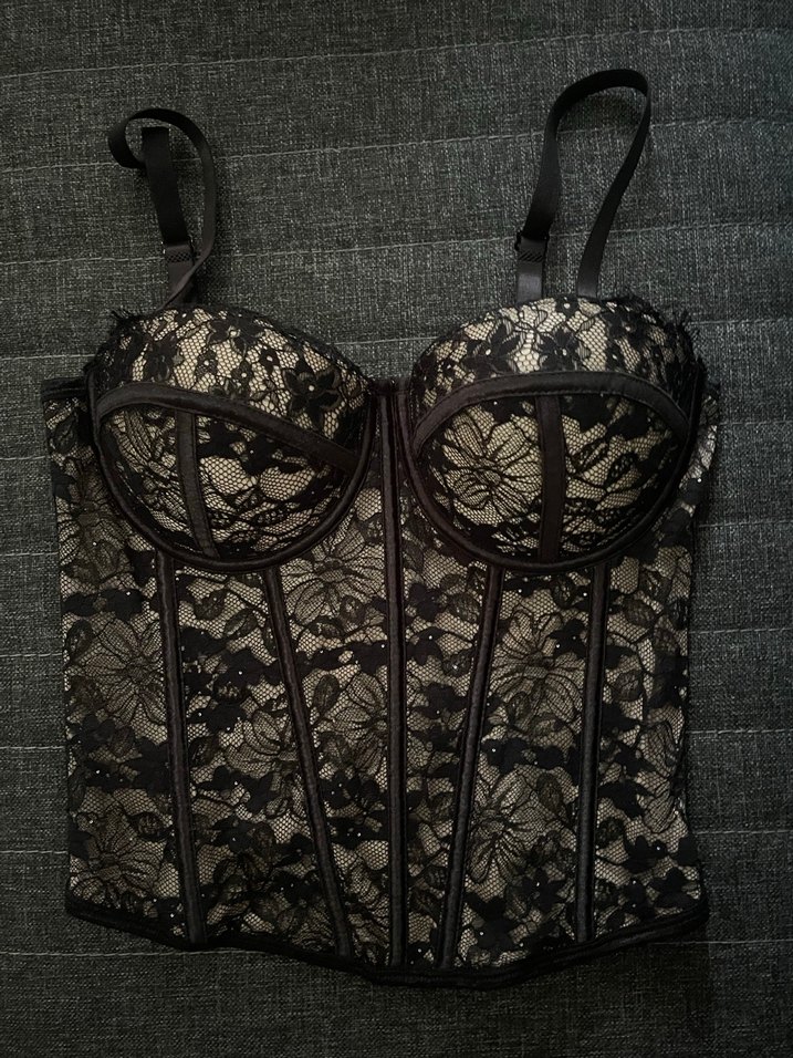 Dantel Detaylı Siyah Gotik Straplez Korse Büstiyer Shein - Görsel 3