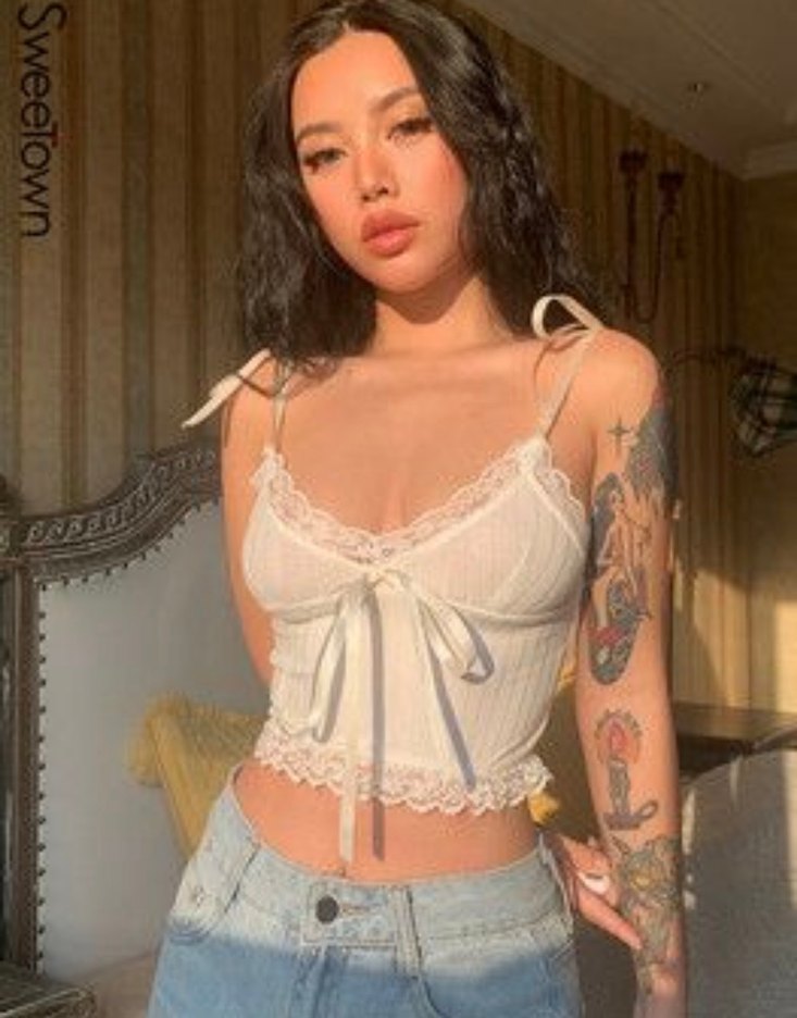 Dantel Detaylı Beyaz Kurdele Crop Askılı Lolita - Görsel 2