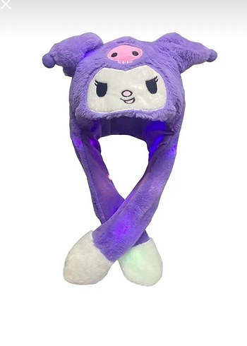 Işıklı kuromili Mor Peluş Çocuk Bere ve Atkı Seti - Görsel 2