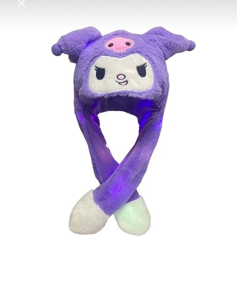 Işıklı kuromili Mor Peluş Çocuk Bere ve Atkı Seti - Görsel 2