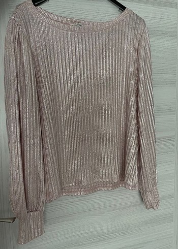 Pembe Pilili Uzun Kollu Keten Bluz - Görsel 3