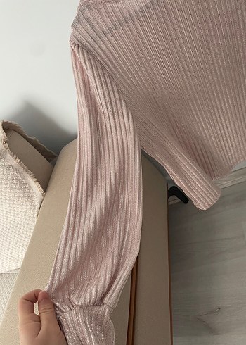 Pembe Pilili Uzun Kollu Keten Bluz - Görsel 5