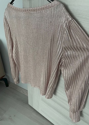 Pembe Pilili Uzun Kollu Keten Bluz - Görsel 7