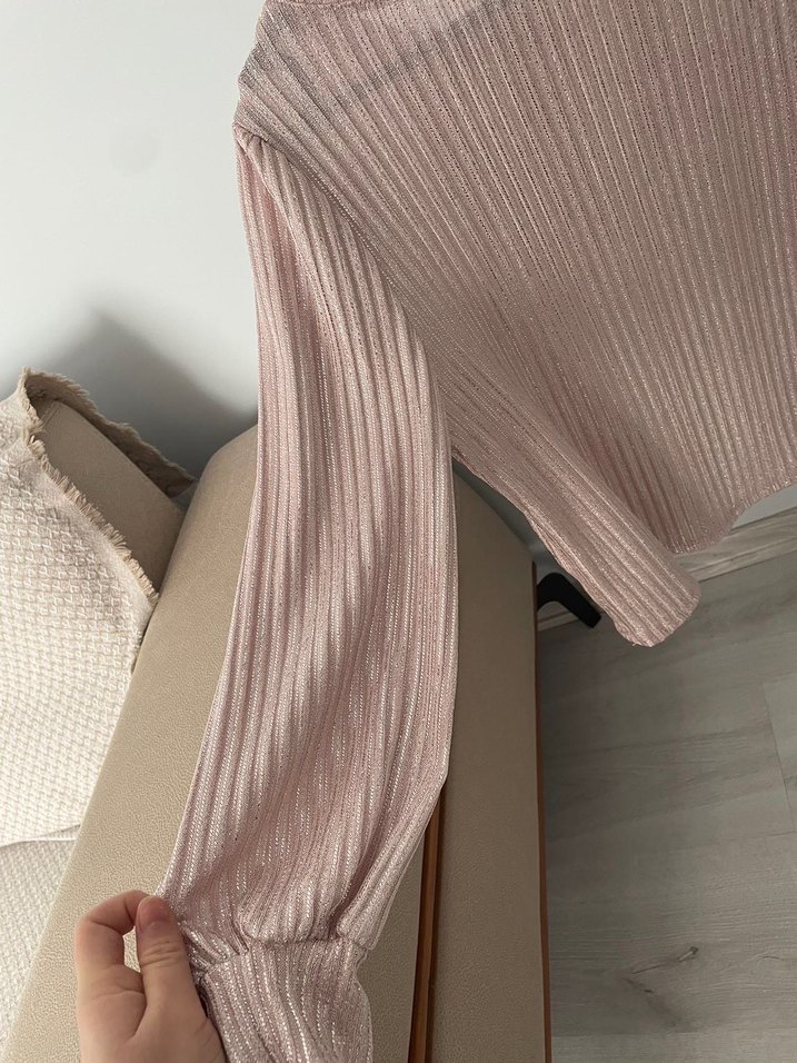Pembe Pilili Uzun Kollu Keten Bluz - Görsel 5