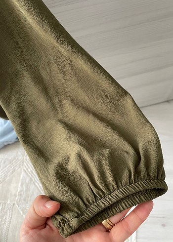 Düğmeli, Salaş Kesim Khaki Kadın Bluz - Görsel 6