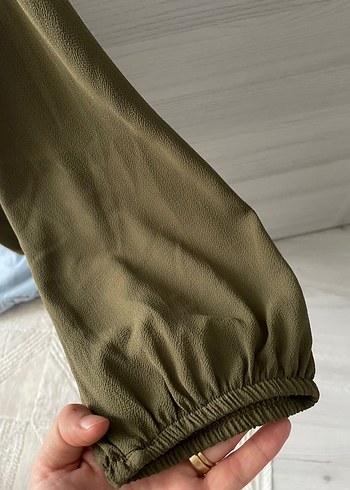 Düğmeli, Salaş Kesim Khaki Kadın Bluz - Görsel 7