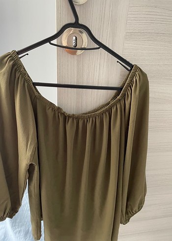 Düğmeli, Salaş Kesim Khaki Kadın Bluz - Görsel 5