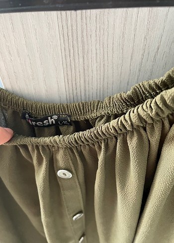 Düğmeli, Salaş Kesim Khaki Kadın Bluz - Görsel 4