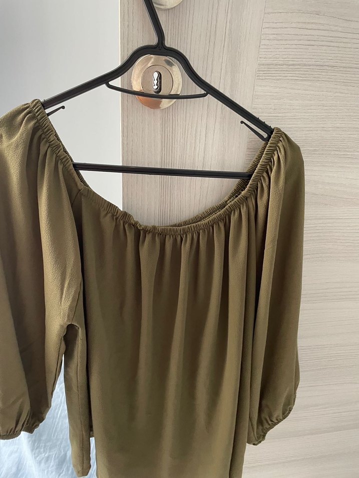 Düğmeli, Salaş Kesim Khaki Kadın Bluz - Görsel 5