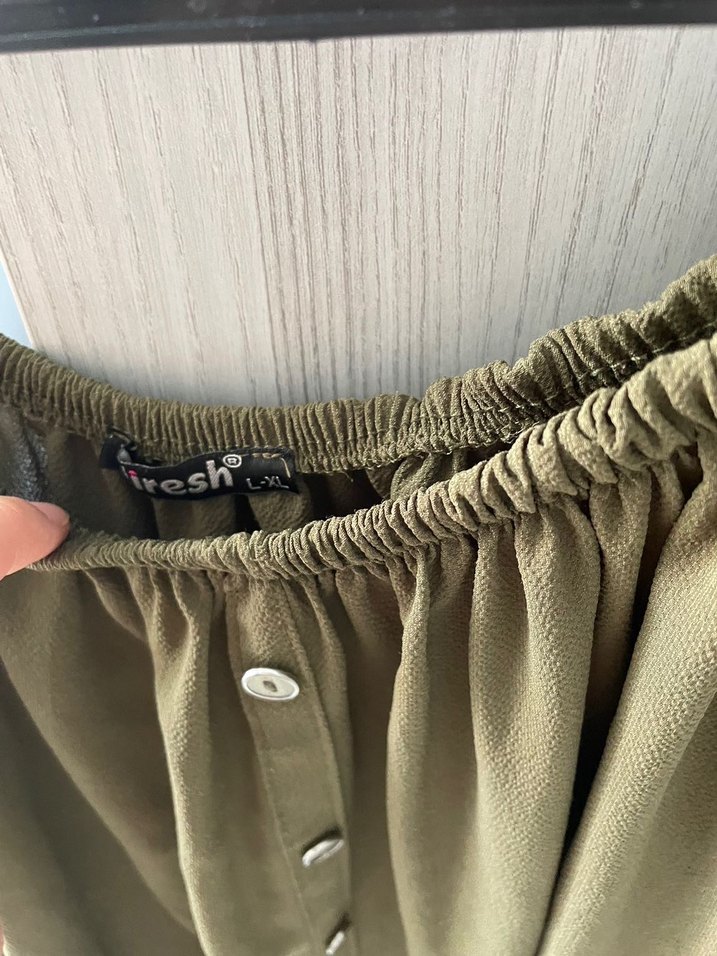 Düğmeli, Salaş Kesim Khaki Kadın Bluz - Görsel 4