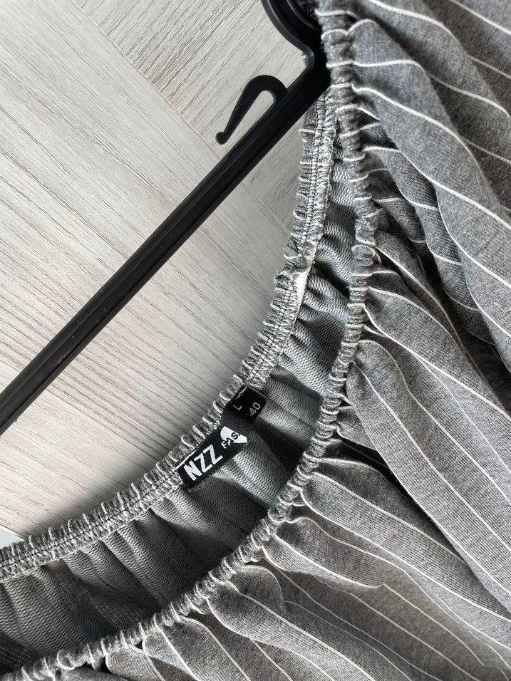 Gri Çizgili Keten Mini Bluz - Görsel 4