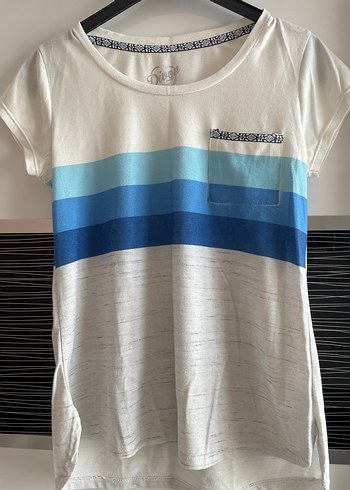 Mavi Çizgili Pamuk Tişört - Görsel 2