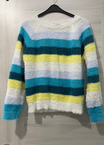 Çizgili, Uzun Kollu, Bohem Kadın Kazak - Görsel 2