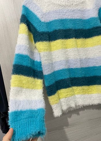 Çizgili, Uzun Kollu, Bohem Kadın Kazak - Görsel 3