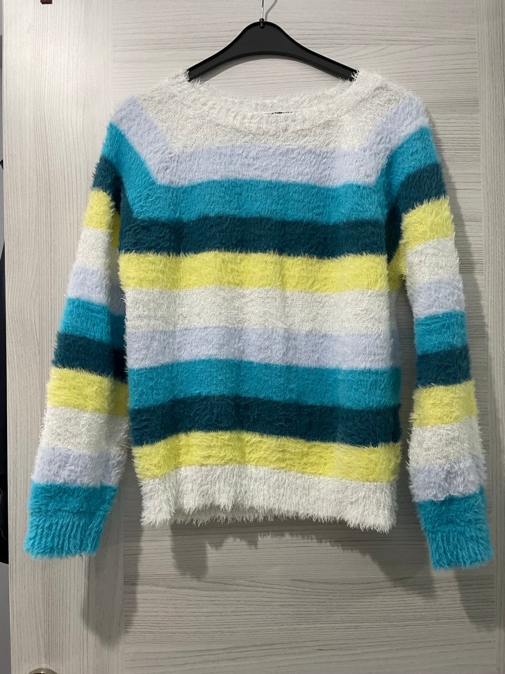 Çizgili, Uzun Kollu, Bohem Kadın Kazak - Görsel 2