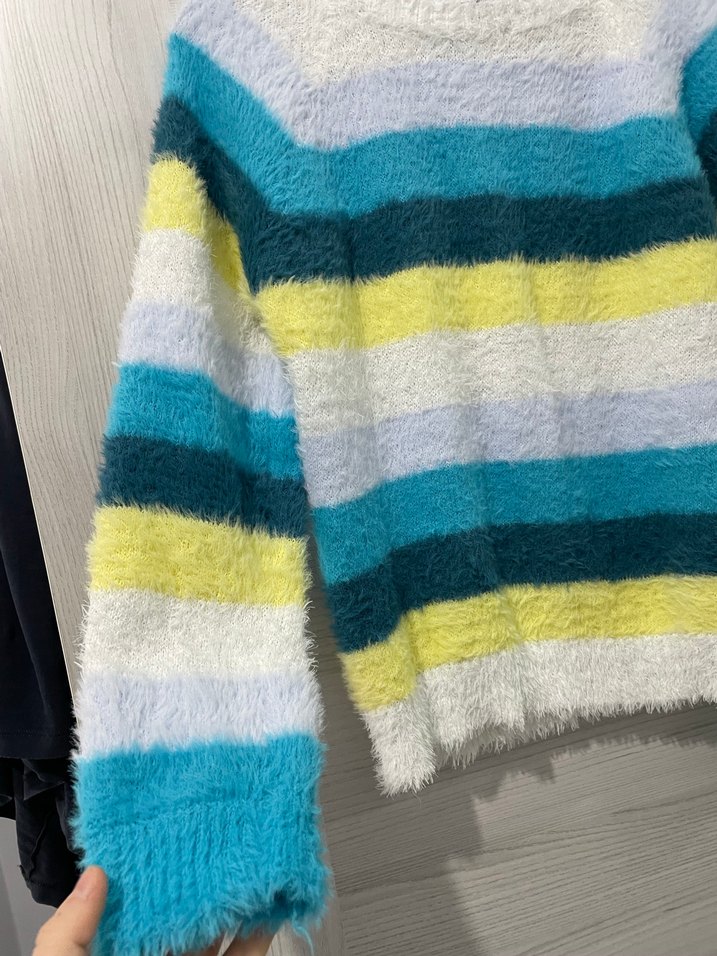 Çizgili, Uzun Kollu, Bohem Kadın Kazak - Görsel 3