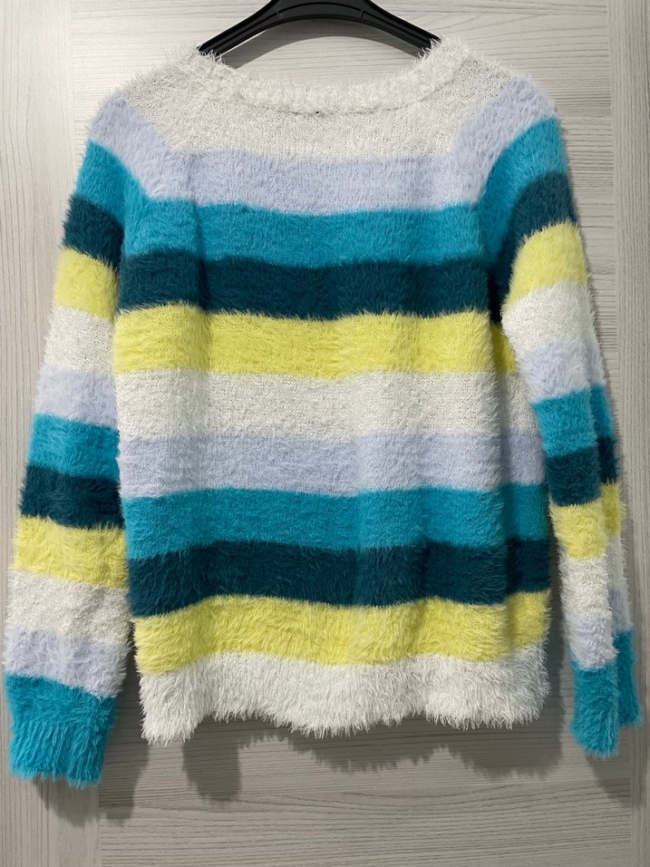 Çizgili, Uzun Kollu, Bohem Kadın Kazak - Görsel 5