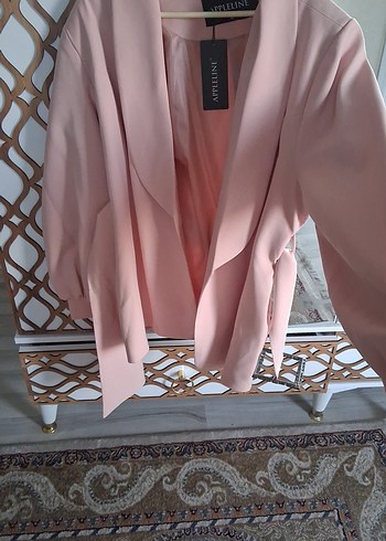 Pembe Saten balın kolye ceket taşlı kemerli