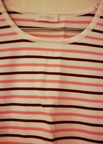 Pembe Çizgili Kısa Triko Kadın Atlet - Görsel 3